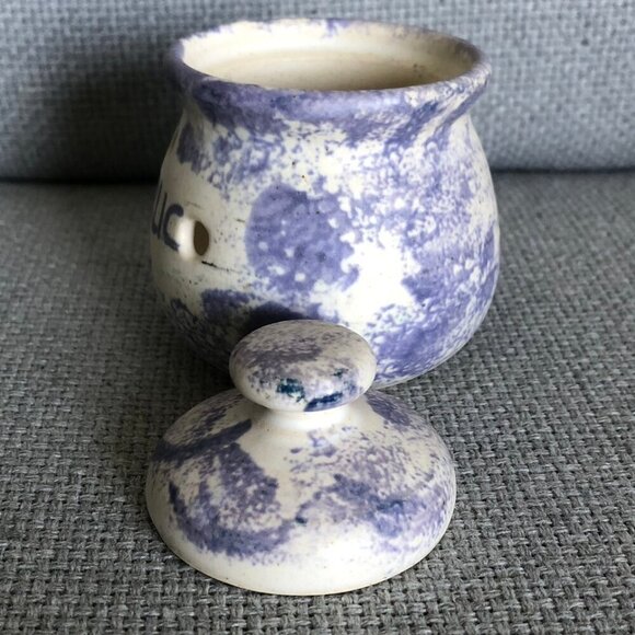 Artisan Ceramic Garlic Keeper Blue Lavender White Diameter 2.5 Inches - Picture 7 of 14